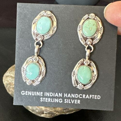 Dry Creek Turquoise Navajo Post Dangle Earrings | Sterling Silver | 1.5" | Authentic Native American Handmade | 17383