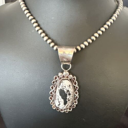 Men's White Buffalo Turquoise Pendant | Navajo Pearl Sterling Silver Necklace | Authentic Native American | 17038