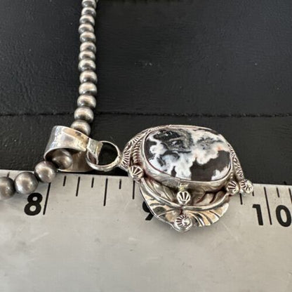 Men's White Buffalo Turquoise Pendant Necklace | Navajo Pearls | Sterling Silver | Native American Handmade | 17331