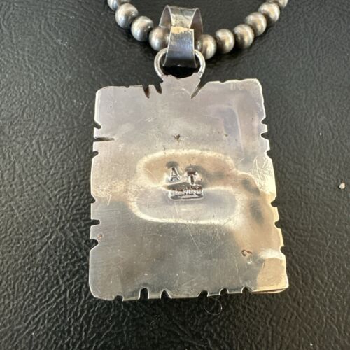 White Buffalo Turquoise Pendant | Navajo Pearls Sterling Silver Necklace | Authentic Native American Handmade | 17102