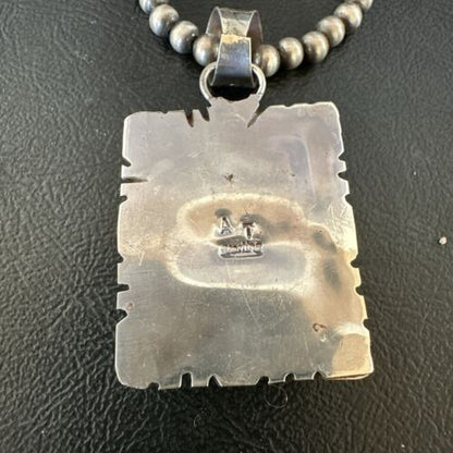 White Buffalo Turquoise Pendant | Navajo Pearls Sterling Silver Necklace | Authentic Native American Handmade | 17102