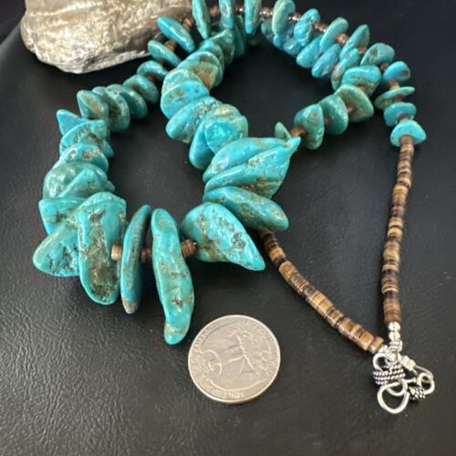 Navajo Blue Kingman Nugget Turquoise Necklace | Sterling Silver | 32" | Authentic Native American Handmade | 15287