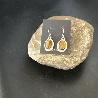 Southwestern Navajo Coffee Tigers Eye Dangle Earrings | Sterling Silver | Authentic Native American Handmade | 16965