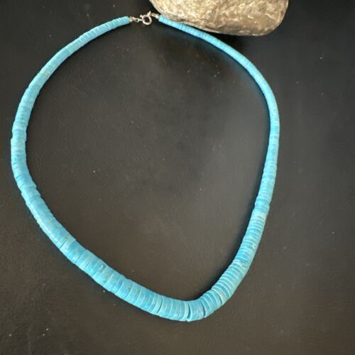 Robin's Egg Blue Turquoise Heishi Necklace | 18" | Sterling Silver | Authentic Native American Handmade | 14932