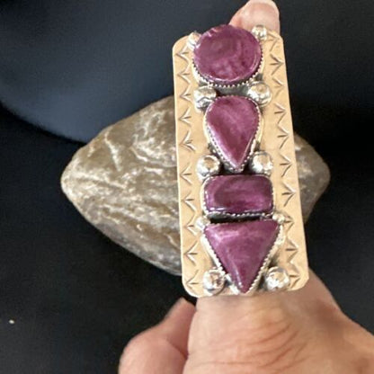 Navajo Purple Spiny Oyster Multi-Stone Ring | Authentic Native American Sterling Silver | Multi-Stone | Sz 8 | 15051
