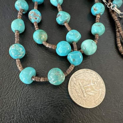 Navajo Blue Graduated Turquoise Shell Bead Necklace | Sterling Silver | 22" | Authentic Native American Handmade | 11280