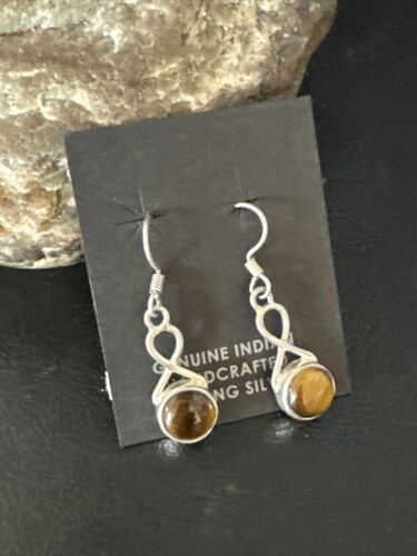 Navajo Coffee Tiger's Eye Dangle Earrings | Sterling Silver | Authentic Native American Handmade | 14921 - Masha USA