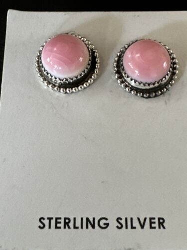 Navajo Sterling Silver Pink Conch Shell Cluster Earrings | Handmade | 16154
