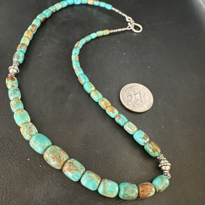 Navajo Blue Turquoise Graduated Necklace | Sterling Silver | Authentic Native American | 18" | 15268