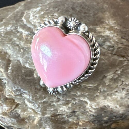 Navajo Pink Conch Heart Ring | Handmade | Sz 9 | 16041