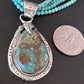 Blue Turquoise Pendant | Navajo Pearls | Sterling Silver Bead Necklace 17" | Multi-Strand | 15994