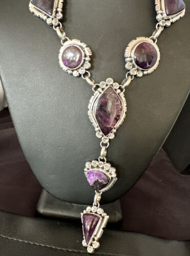 Navajo Sugilite Lariat Necklace | Sterling Silver Pendant | 30" | Authentic Native American Handmade | 16753