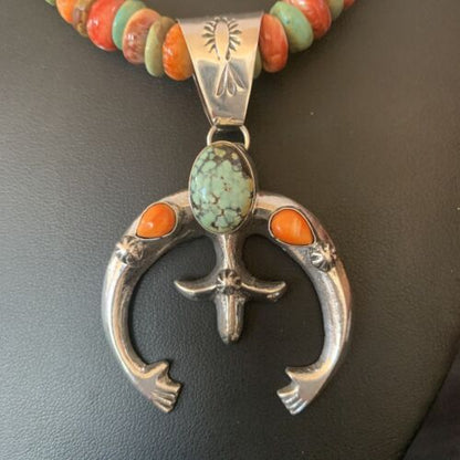 Navajo Turquoise Pendant Necklace | Sterling Silver | Native American Handmade | Naja 24" | 11569