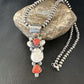 Navajo White Buffalo Coral Necklace | Sterling Silver | Native American Handmade | 15450