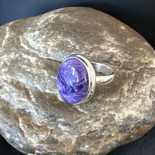 Women's Purple Charoite Navajo Oval Ring | Sterling Silver | Sz 7 | Authentic Native American Handmade | 16051