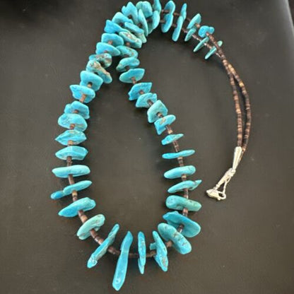 Navajo Kingman Turquoise Shell Heishi Bead Necklace | Sterling Silver | 28" | Authentic Native American Handmade | 17450