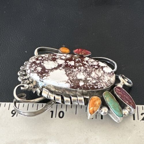 Navajo Women's Spiny Wild Horse Necklace Pendant | Sterling Silver | Multi-Stone | 16104