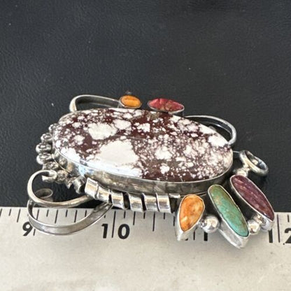Navajo Women's Spiny Wild Horse Necklace Pendant | Sterling Silver | Multi-Stone | 16104