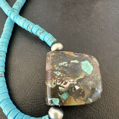 Navajo SpiderWeb Turquoise Heishi Pearls Necklace | Sterling Silver | 20" | 17033