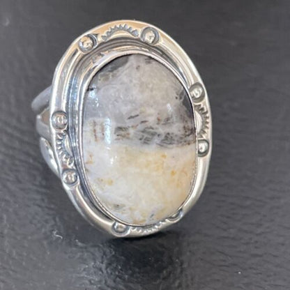 Navajo White Buffalo Turquoise Ring | Sterling Silver | Sz 6 | Authentic Native American Handmade | 10596