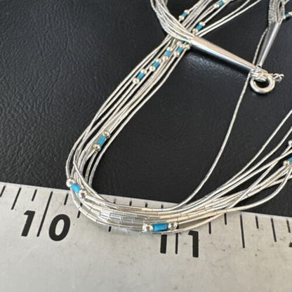 Navajo Blue Turquoise Heishi Necklace | 10 Strand Liquid Sterling Silver | 20" | 15887