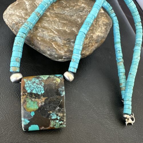 Navajo SpiderWeb Turquoise Heishi Pearls Necklace | Sterling Silver | 20" | Authentic Native American Handmade | 17090