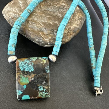 Navajo SpiderWeb Turquoise Heishi Pearls Necklace | Sterling Silver | 20" | Authentic Native American Handmade | 17090