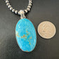 Blue Kingman Turquoise Pendant | Navajo Pearls | Sterling Silver Necklace 20" | 16991