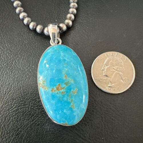 Blue Kingman Turquoise Pendant | Navajo Pearls | Sterling Silver Necklace 20" | 16991