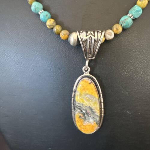 Navajo BumbleBee Jasper Pendant Necklace | Sterling Silver Pearls | Authentic Native American Handmade | 16879