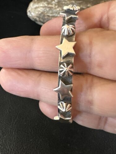 Fourth of July Navajo Stars Cuff Bracelet and Ring Set | Sterling Silver | Authentic Native American Handmade | 15339