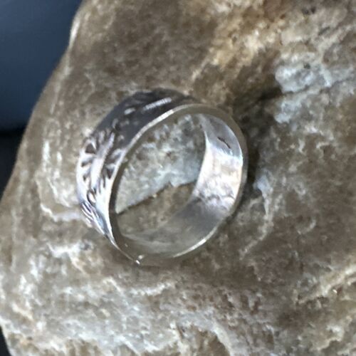 Navajo Stamped Sterling Silver Wide Band Pinky Ring | Sz 4.5 | Authentic Native American Handmade | 15297
