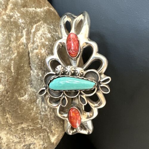 Navajo Kingman Turquoise Spiny Cuff Bracelet | Sterling Silver Tufa Cast | Authentic Native American Handmade | 16775