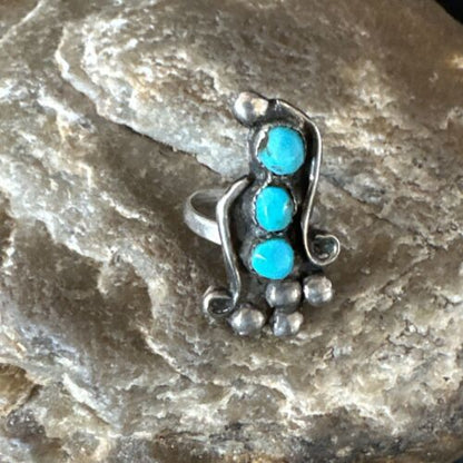 Navajo Blue Cluster Turquoise Ring | Authentic Native American Sterling Silver | Multi-Stone | Sz 3 | 15358