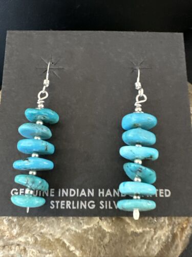 Navajo Blue Cluster Turquoise Bead Earrings | 8mm | Sterling Silver | Authentic Native American Handmade | 15842