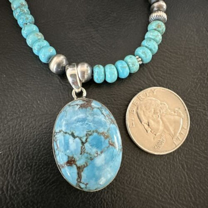 Navajo Blue Spiderweb Turquoise Pendant Necklace | Sterling Silver | Authentic Native American Handmade | 17080