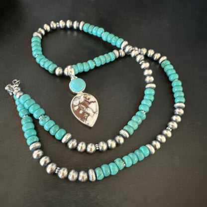 Navajo Wild Horse | Blue Kingman Turquoise Pendant Necklace | Sterling Silver | 17576