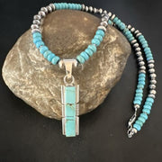 Navajo Blue Kingman Turquoise Inlay Pendant Necklace | Sterling Silver | 21" | Authentic Native American Handmade | 16930