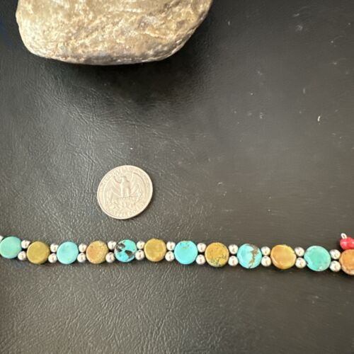 Women's Blue Turquoise Bead Bracelet | Southwestern Sterling Silver Link | 8" | 17232