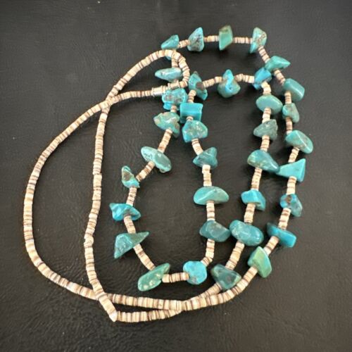 Navajo Kingman Turquoise Shell Necklace | Sterling Silver | 28" | Authentic Native American Handmade | 17399