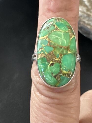 Navajo Green Mojave Turquoise Ring | Sterling Silver | Sz 7 | Authentic Native American Handmade | 15594