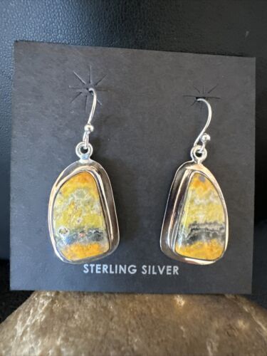 Navajo Bumblebee Jasper Earrings | Sterling Silver | Authentic Native American Handmade | 15824