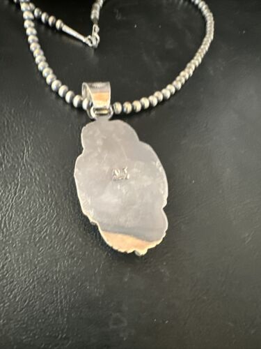 Navajo Pearls Necklace with Blue Turquoise Pendant | Sterling Silver | Authentic Native American Handmade | 14879