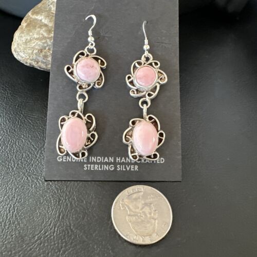 Navajo Pink Conch Shell Cluster Earrings | Sterling Silver | Authentic Native American Handmade | 15690