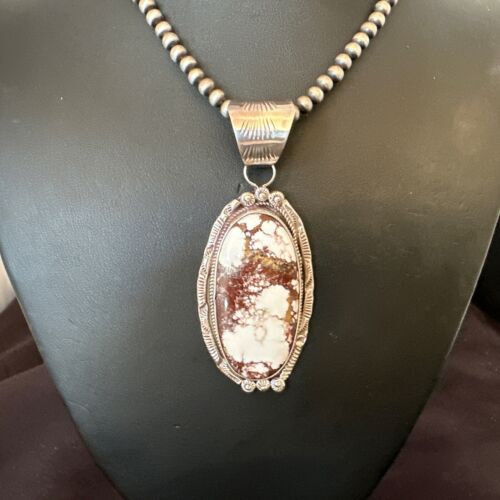 Navajo Wild Horse Turquoise Pendant Necklace | Sterling Silver | Authentic Native American Handmade | 17114