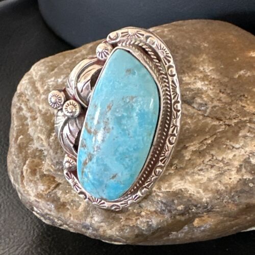 Navajo Blue Kingman Turquoise Ring | Sterling Silver | Sz 10 | Authentic Native American Handmade | 15664