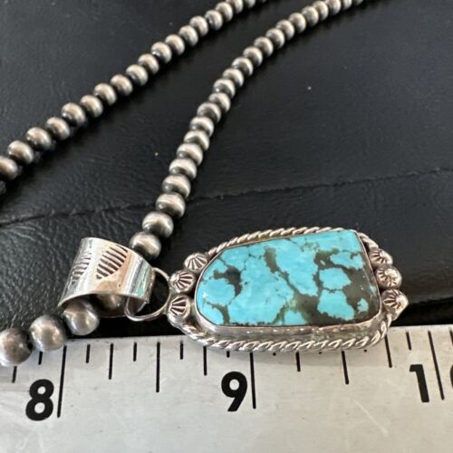 Men's Blue Spiderweb Turquoise Pendant Necklace | Navajo Sterling Silver | Authentic Native American Handmade | 17118