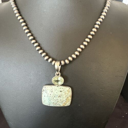 Navajo Dry Creek Turquoise Topaz Pendant Necklace | Sterling Silver | Authentic Native American Handmade | 16307