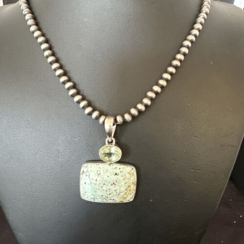 Navajo Dry Creek Turquoise Topaz Pendant Necklace | Sterling Silver | Authentic Native American Handmade | 16307