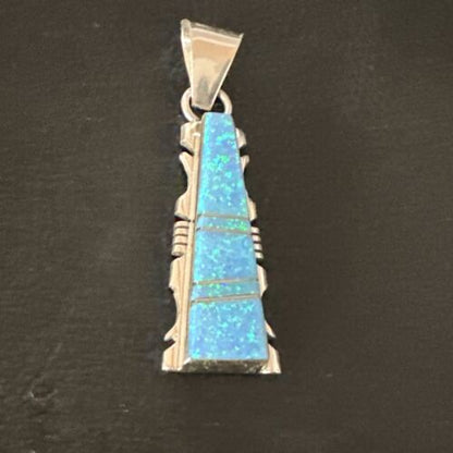 Navajo Blue Opal Inlay Pendant Necklace | Sterling Silver | Authentic Native American Handmade | 15672